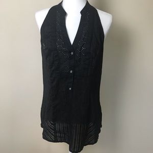 Express Semi Sheer Striped Black Halter Tunic